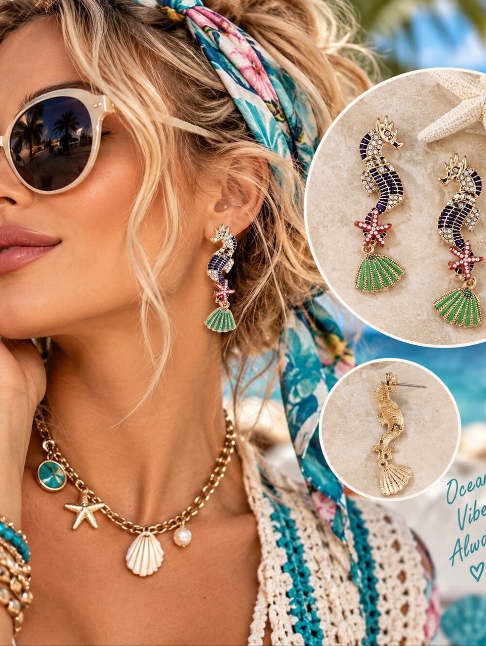 BETSEY JOHNSON SEAHORSE UNDER THE SEA EARRINGS